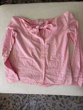 H&M off-the-shoulder pink poplin blouse sz 4 brand new